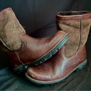 UGG Boots Men’s 6 Women’s 8 Beacon Leather Sheepskin Ankle Snow Pull On Brown
